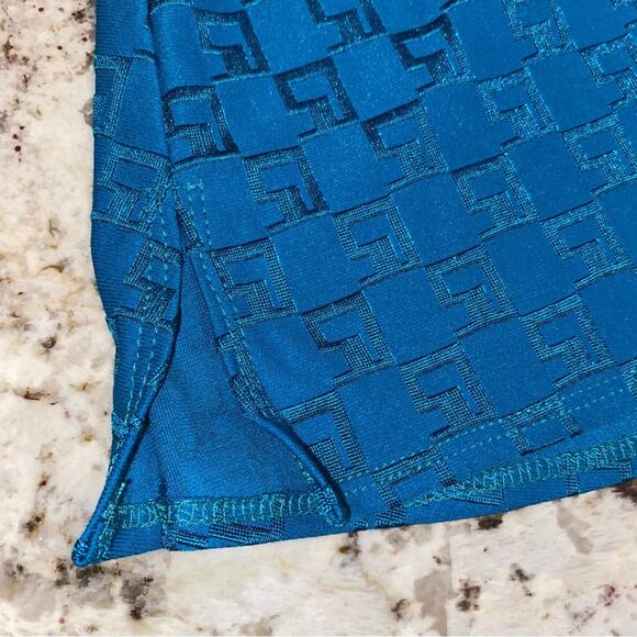 St John | Sport SJ Monogram Fabric Print Blue Swim Skirt w Gold Trim Small EUC - Picture 5 of 10